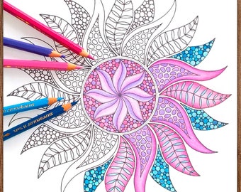 Printable Digital Coloring Page for Grownups, MANDALA, Adult Coloring Page Hand Drawn Coloring Page Download, Alexandra Dannenmann