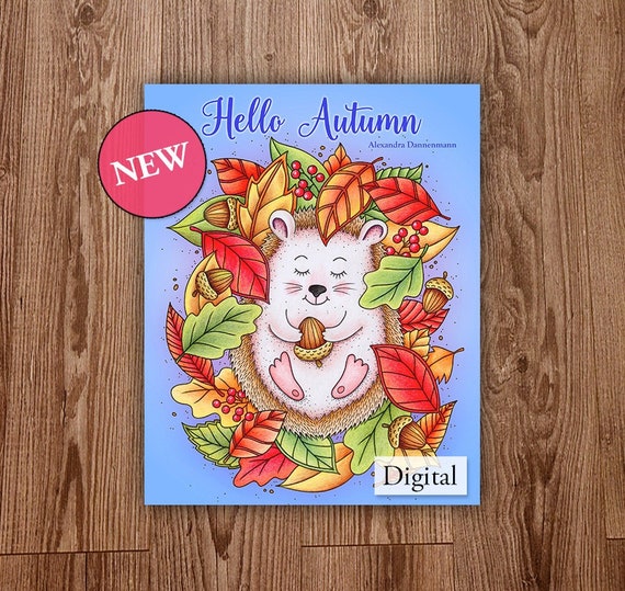 Printable Digital Coloring Book for Grownups HELLO AUTUMN