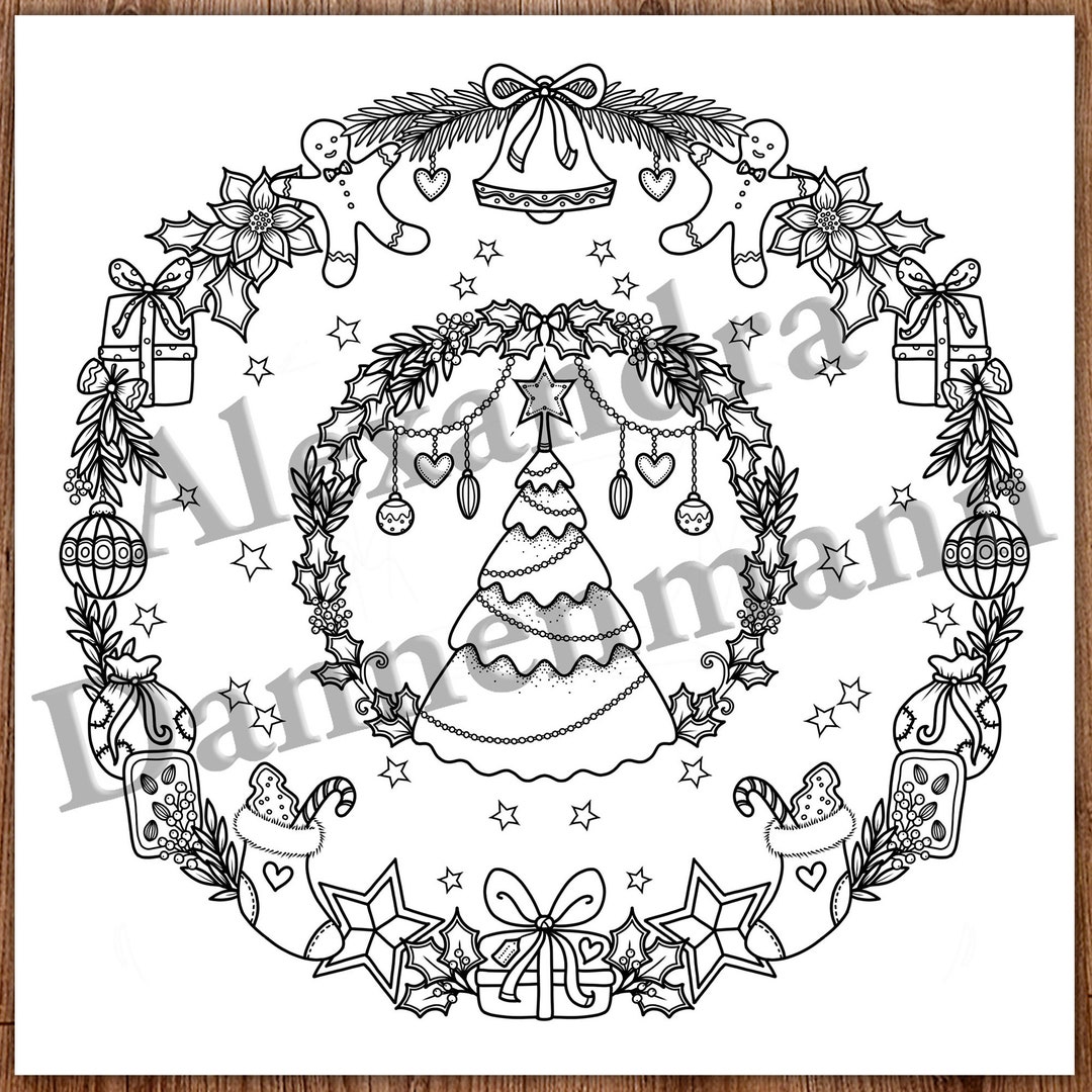 Printable Digital Coloring Page for Grownups, MERRY CHRISTMAS Volume 3