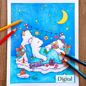 Printable Digital Coloring Page for Grownups, MERRY CHRISTMAS - Volume 2, Hand Drawn Adult Coloring Page Download, Alexandra Dannenmann
