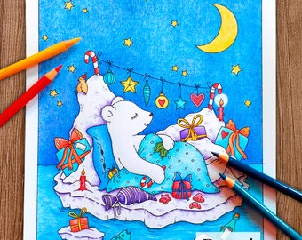 Printable Digital Coloring Page for Grownups, MERRY CHRISTMAS - Volume 2, Hand Drawn Adult Coloring Page Download, Alexandra Dannenmann