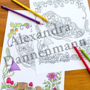 Printable Digital Coloring Book for Children and Adults, THE SECRET of the FOREST, Hand Drawn Coloring Pages Download, Alexandra Dannenmann image 2