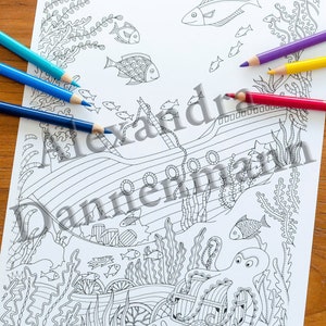 Printable Digital Coloring Book for Children and Adults, THE SECRET of the SEA, Hand Drawn Coloring Pages Download, Alexandra Dannenmann image 2