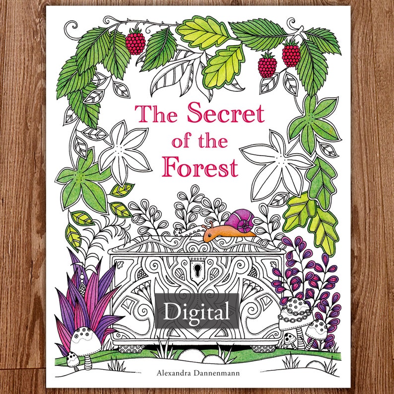 Printable Digital Coloring Book for Children and Adults, THE SECRET of the FOREST, Hand Drawn Coloring Pages Download, Alexandra Dannenmann image 1