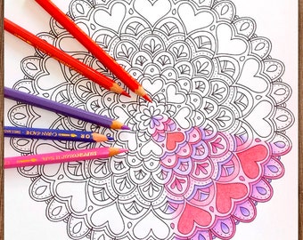 Printable Digital Coloring Page for Grownups, MANDALA, Adult Coloring Page Hand Drawn Coloring Page Download, Alexandra Dannenmann