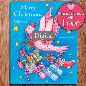 Printable Digital Coloring Book for Grownups, MERRY CHRISTMAS - Volume 2, Hand Drawn Adult Coloring Pages Download, Alexandra Dannenmann