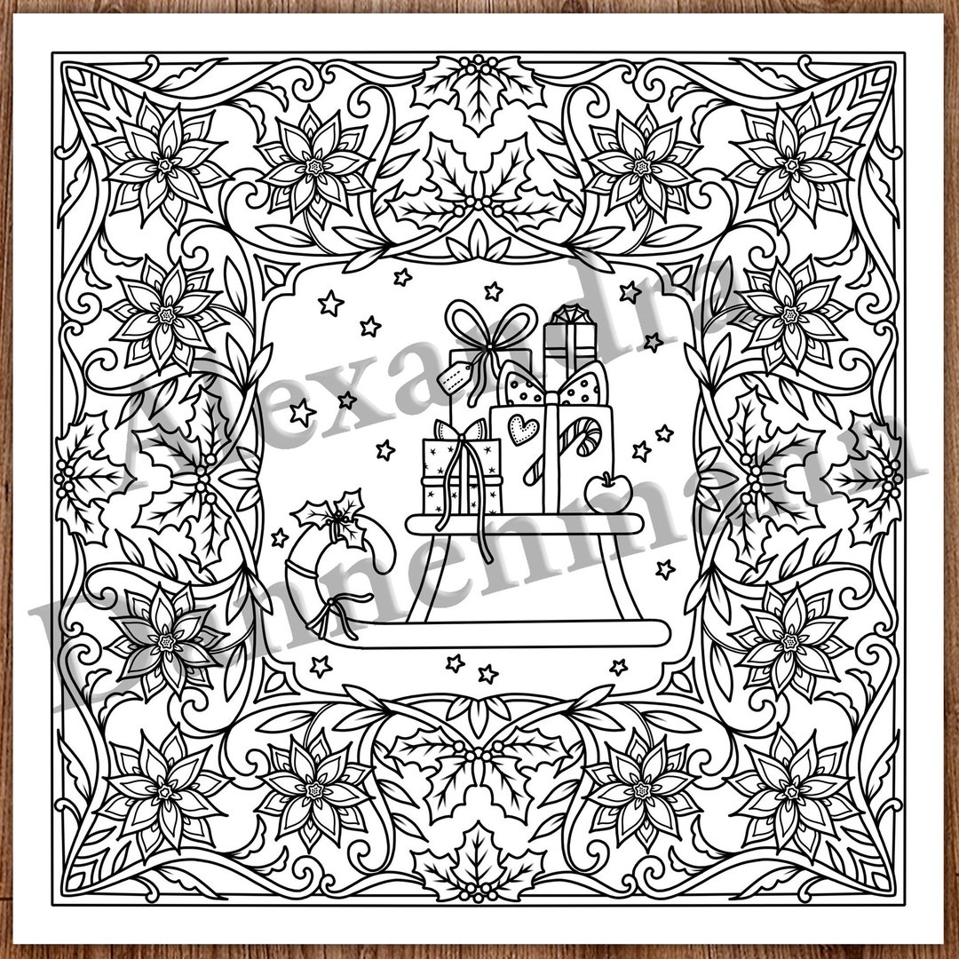 Printable Digital Coloring Page for Grownups, MERRY CHRISTMAS Volume 3