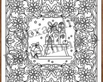Printable Digital Coloring Page for Grownups, MERRY CHRISTMAS - Volume 3 - page 6, Hand Drawn Adult Coloring Page Download, A. Dannenmann