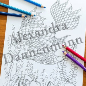 Printable Digital Coloring Book for Children and Adults, THE SECRET of the SEA, Hand Drawn Coloring Pages Download, Alexandra Dannenmann image 4