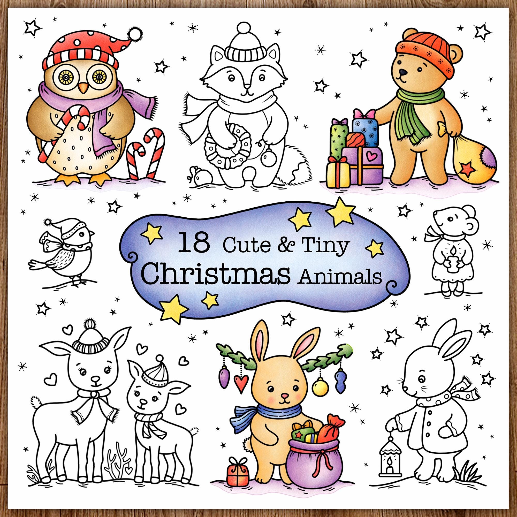 Christmas Animals - 18 Tiny Illustrations — coloring book cover