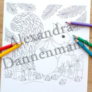 Printable Digital Coloring Book for Grownups, MERRY CHRISTMAS, Adult Coloring Book Hand Drawn Coloring Pages Download, Alexandra Dannenmann image 6