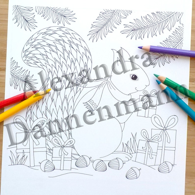 Printable Digital Coloring Book for Grownups, MERRY CHRISTMAS, Adult Coloring Book Hand Drawn Coloring Pages Download, Alexandra Dannenmann image 6