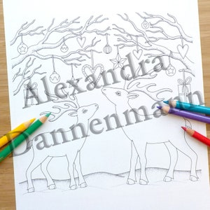 Printable Digital Coloring Book for Grownups, MERRY CHRISTMAS, Adult Coloring Book Hand Drawn Coloring Pages Download, Alexandra Dannenmann image 5