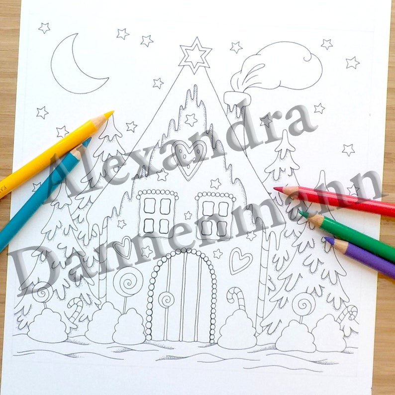 Printable Digital Coloring Book for Grownups, MERRY CHRISTMAS, Adult Coloring Book Hand Drawn Coloring Pages Download, Alexandra Dannenmann image 7