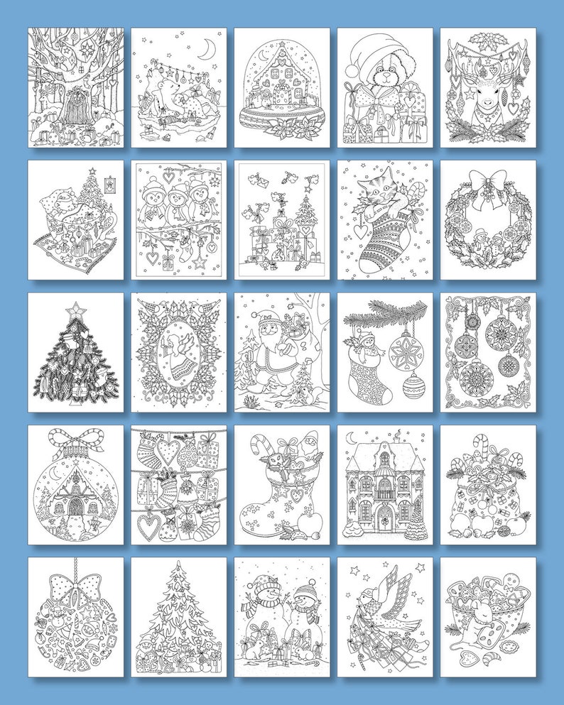 Printable Digital Coloring Book for Grownups, MERRY CHRISTMAS Volume 2, Hand Drawn Adult Coloring Pages Download, Alexandra Dannenmann image 8