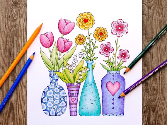 Printable Digital Coloring Page for Grownups HELLO SPRING