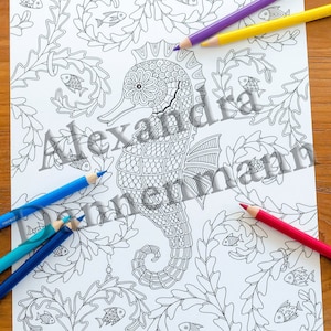 Printable Digital Coloring Book for Children and Adults, THE SECRET of the SEA, Hand Drawn Coloring Pages Download, Alexandra Dannenmann image 9