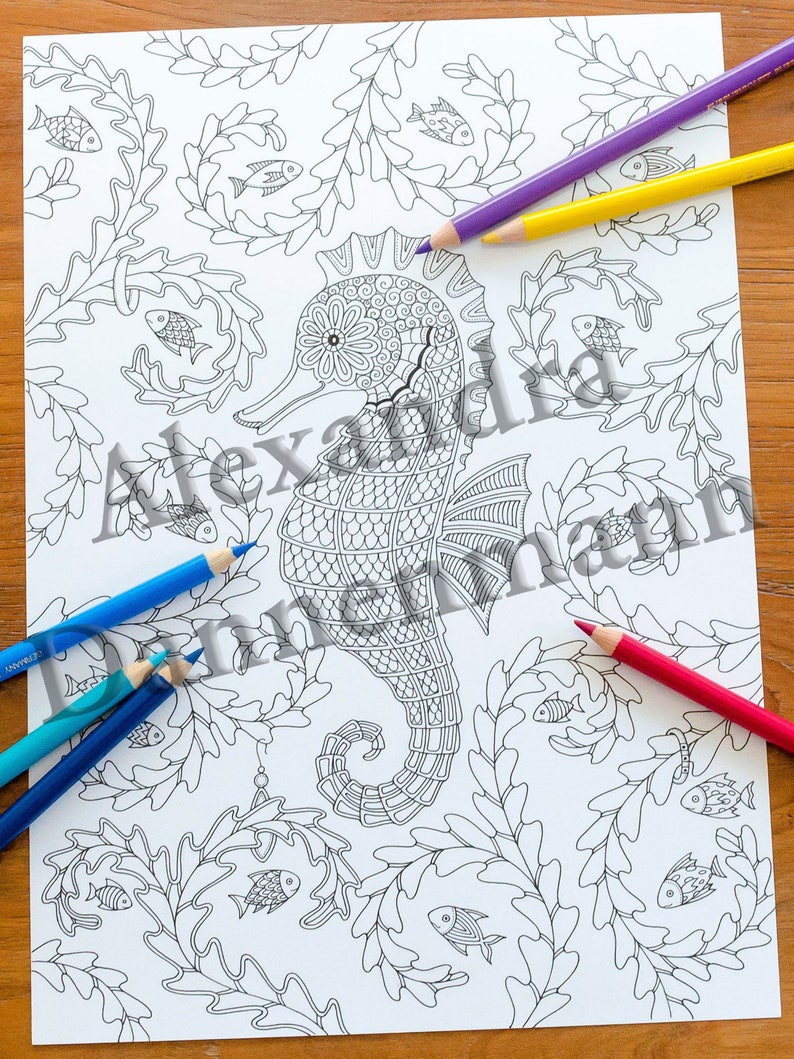 Printable Digital Coloring Book for Children and Adults, THE SECRET of the SEA, Hand Drawn Coloring Pages Download, Alexandra Dannenmann image 9