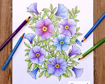 Kolorowanka cyfrowa do druku dla dorosłych, HELLO SPRING, ręcznie rysowana kolorowanka dla dorosłych do pobrania, Alexandra Dannenmann