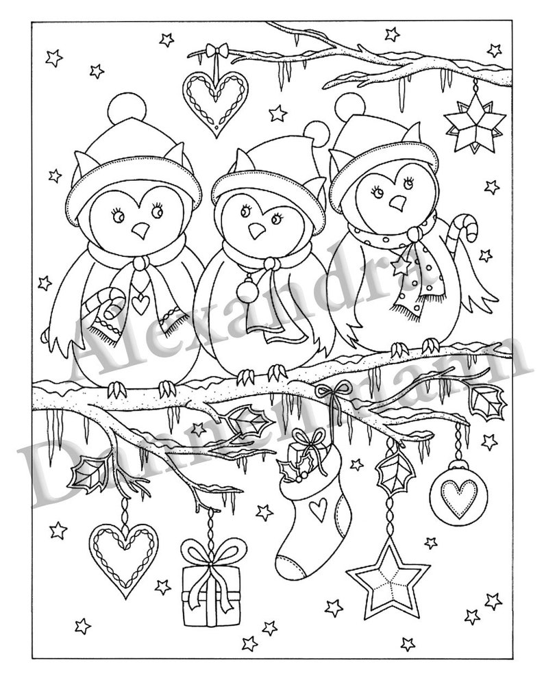 Printable Digital Coloring Book for Grownups, MERRY CHRISTMAS Volume 2, Hand Drawn Adult Coloring Pages Download, Alexandra Dannenmann image 4