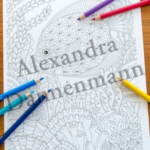 Printable Digital Coloring Book for Children and Adults, THE SECRET of the SEA, Hand Drawn Coloring Pages Download, Alexandra Dannenmann image 3