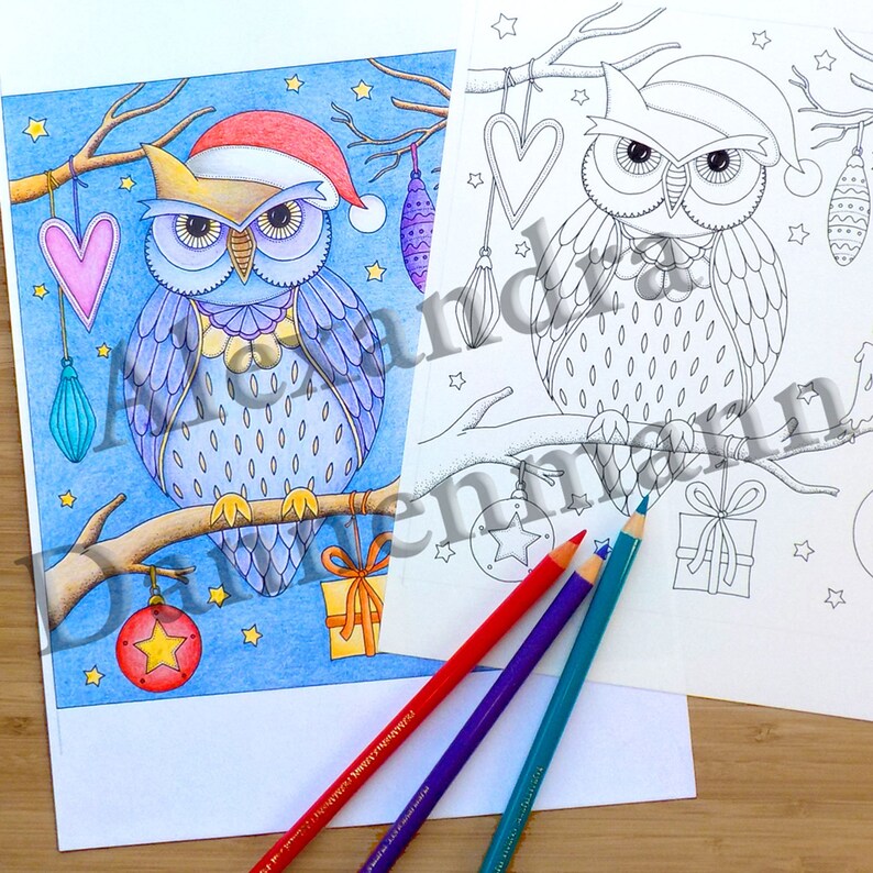 Printable Digital Coloring Book for Grownups, MERRY CHRISTMAS, Adult Coloring Book Hand Drawn Coloring Pages Download, Alexandra Dannenmann image 2