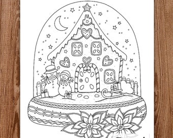 Printable Digital Coloring Page for Grownups, MERRY CHRISTMAS - Volume 2, Hand Drawn Adult Coloring Page Download, Alexandra Dannenmann