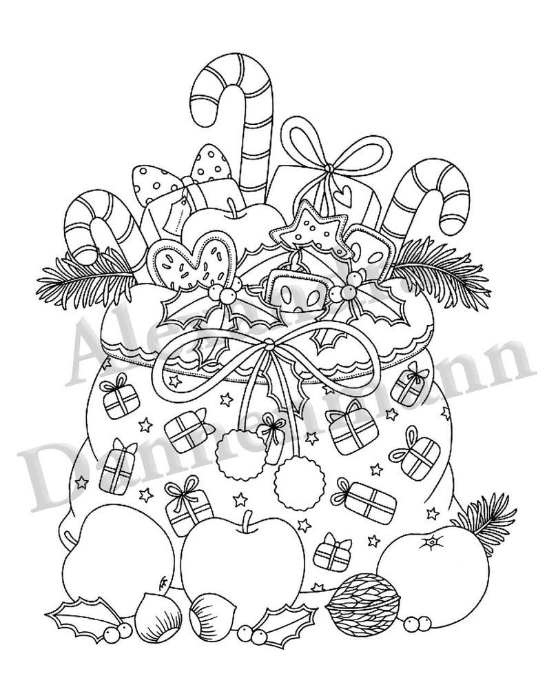 Printable Digital Coloring Book for Grownups, MERRY CHRISTMAS Volume 2, Hand Drawn Adult Coloring Pages Download, Alexandra Dannenmann image 6