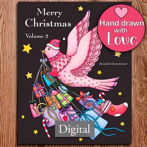 Printable Digital Coloring Book for Grownups, MERRY CHRISTMAS - Volume 2: Christmas designs on a black background, Hand Drawn, A. Dannenmann