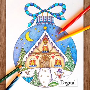 Printable Digital Coloring Page for Grownups, MERRY CHRISTMAS - Volume 2, Hand Drawn Adult Coloring Page Download, Alexandra Dannenmann