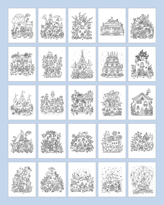 Printable Adult Coloring Book, Magical Tiny Houses, Digital Coloring Pages  Hand Drawn Coloring Pages Download, Alexandra Dannenmann 