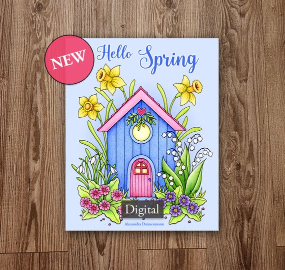 Printable Digital Coloring Book for Grownups HELLO SPRING