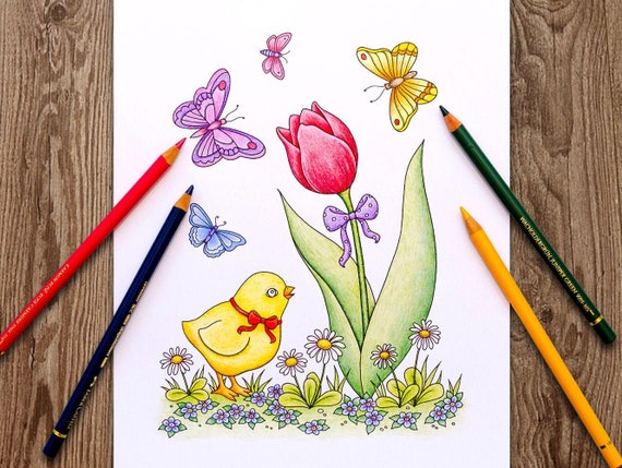 Printable Digital Coloring Page for Grownups HELLO SPRING