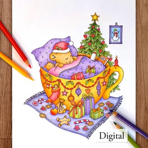 Printable Digital Coloring Page for Grownups, MERRY CHRISTMAS - Volume 2, Hand Drawn Adult Coloring Page Download, Alexandra Dannenmann
