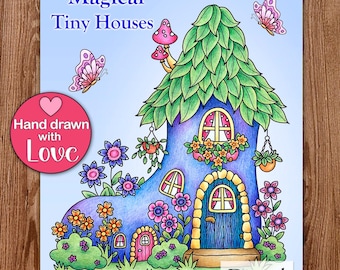 Printable Adult Coloring Book, Magical Tiny Houses, Digital Coloring Pages Hand Drawn Coloring Pages Download, Alexandra Dannenmann