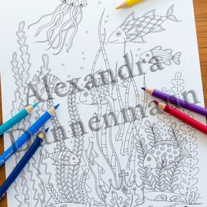 Printable Digital Coloring Book for Children and Adults, THE SECRET of the SEA, Hand Drawn Coloring Pages Download, Alexandra Dannenmann image 8