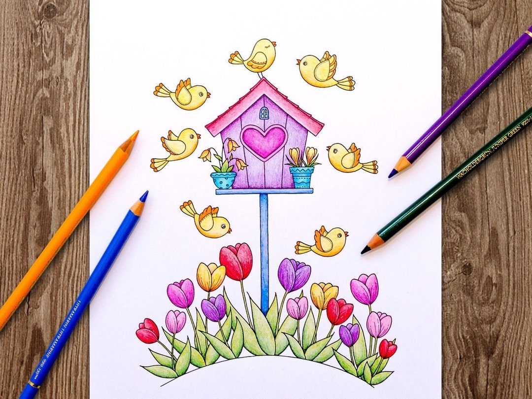 Printable Digital Coloring Page for Grownups HELLO SPRING - Etsy