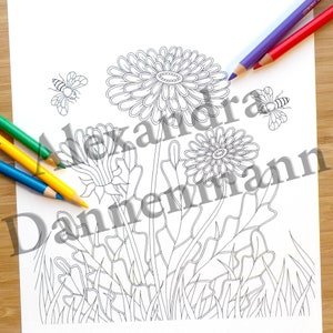 Printable Digital Coloring Book for Grownups, The MAGIC OF FLOWERS, Hand Drawn Adult Coloring Pages Download, Alexandra Dannenmann image 4