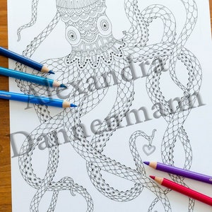 Printable Digital Coloring Book for Children and Adults, THE SECRET of the SEA, Hand Drawn Coloring Pages Download, Alexandra Dannenmann image 5