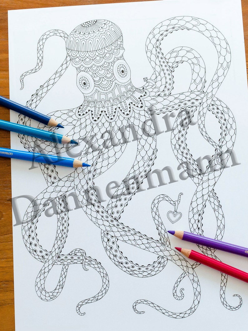 Printable Digital Coloring Book for Children and Adults, THE SECRET of the SEA, Hand Drawn Coloring Pages Download, Alexandra Dannenmann image 5