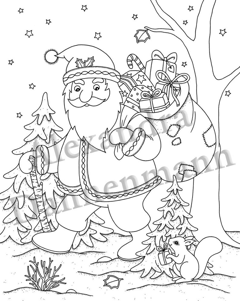 Printable Digital Coloring Book for Grownups, MERRY CHRISTMAS Volume 2, Hand Drawn Adult Coloring Pages Download, Alexandra Dannenmann image 5