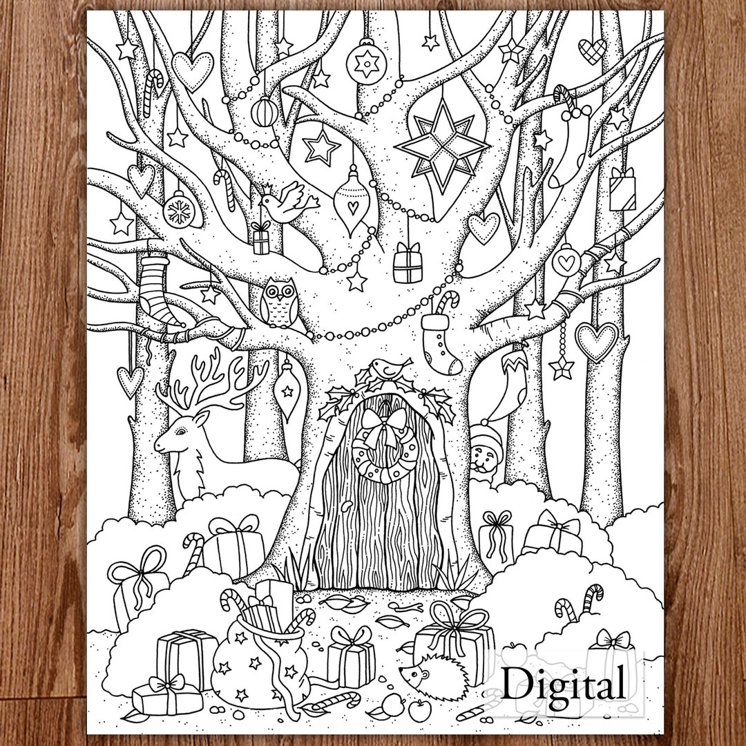 Printable Digital Coloring Page for Grownups, MERRY CHRISTMAS Volume 2
