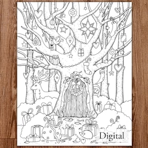 Printable Digital Coloring Page for Grownups, MERRY CHRISTMAS - Volume 2, Hand Drawn Adult Coloring Page Download, Alexandra Dannenmann