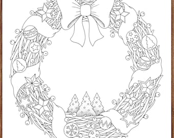 Printable Digital Coloring Page for Grownups, MERRY CHRISTMAS - Volume 1, Hand Drawn Adult Coloring Page Download, Alexandra Dannenmann