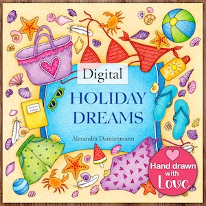 Printable Digital Coloring Book for Grownups, HOLIDAY DREAMS, Adult Coloring Book Hand Drawn Coloring Pages Download, Alexandra Dannenmann
