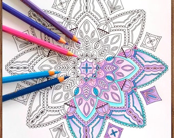 Printable Digital Coloring Page for Grownups, MANDALA, Adult Coloring Page Hand Drawn Coloring Page Download, Alexandra Dannenmann