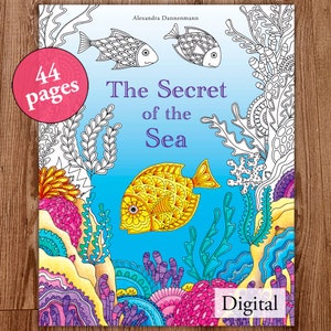 Printable Digital Coloring Book for Children and Adults, THE SECRET of the SEA, Hand Drawn Coloring Pages Download, Alexandra Dannenmann image 1
