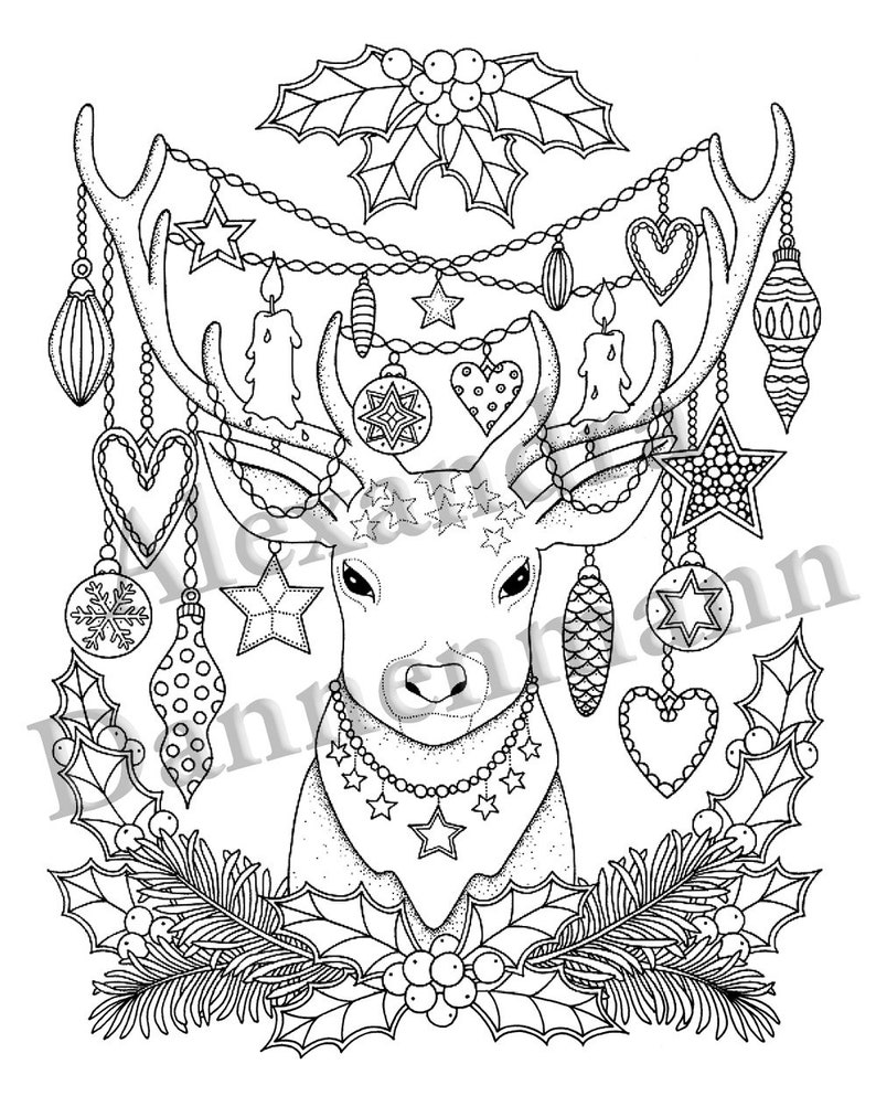 Printable Digital Coloring Book for Grownups, MERRY CHRISTMAS Volume 2, Hand Drawn Adult Coloring Pages Download, Alexandra Dannenmann image 3