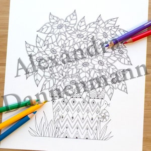 Printable Digital Coloring Book for Grownups, The MAGIC OF FLOWERS, Hand Drawn Adult Coloring Pages Download, Alexandra Dannenmann image 5