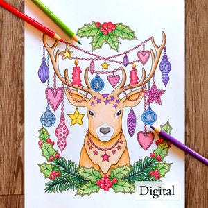 Printable Digital Coloring Page for Grownups, MERRY CHRISTMAS - Volume 2, Hand Drawn Adult Coloring Page Download, Alexandra Dannenmann